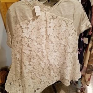 New, with tags lace back, button detail top